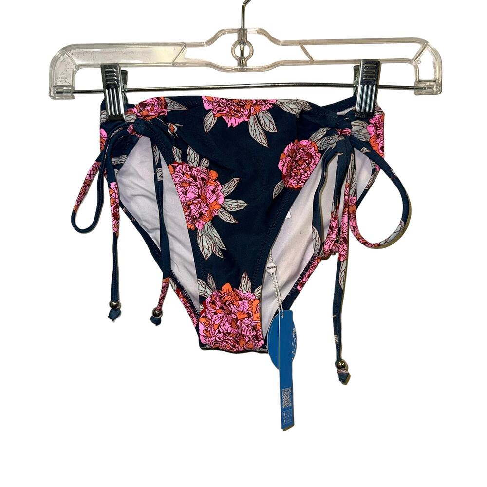 Cupshe Bikini Bottom Small NWT‎ Floral Tie Side Swim Bottom Navy Pink